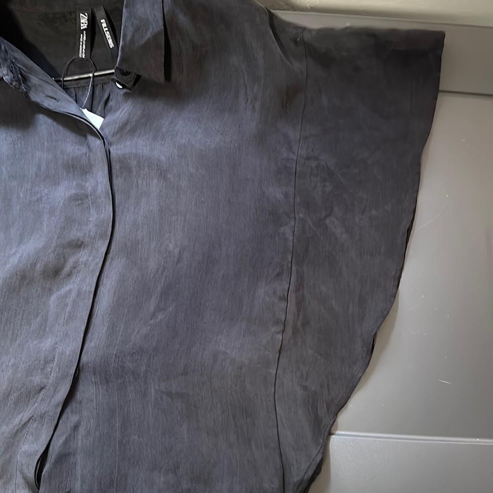 NWT Zara Lyocell black button down blouse XS - Picture 7 of 9